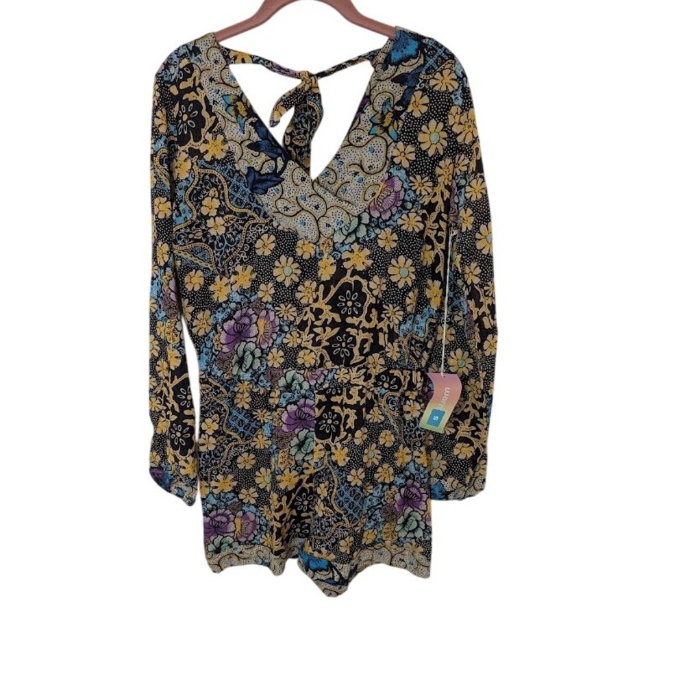 The Warm Store 100% Cotton Romper Women's Size 1 Sm Long Sleeve Tie Back Boho